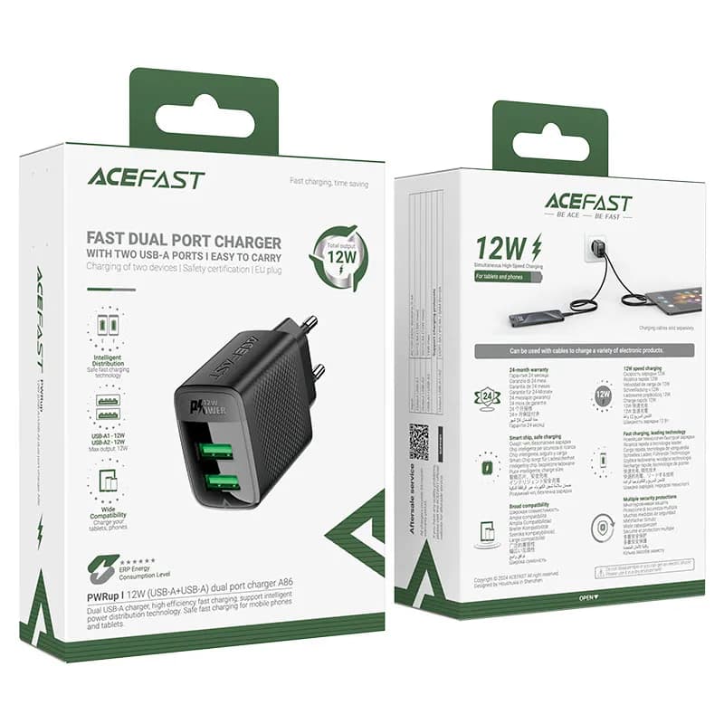 Acefast Wall Charger A86 12W Dual USB-A Adapter