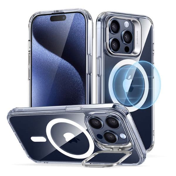 ESR iPhone 15 Pro/15 Pro Max Classic Hybrid Case with Stash Stand Set (HaloLock) Clear