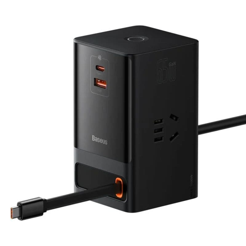 Baseus PowerCombo Digital Power Strip 3AC + USB + Type C+ Retractable-C 65W With 1.5m Power Cord