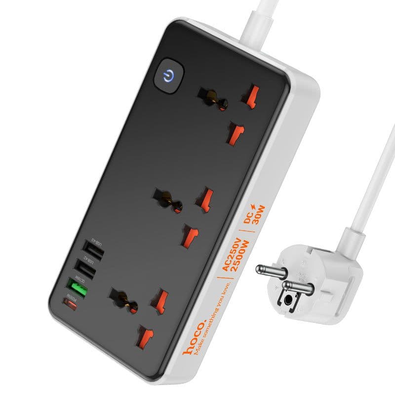 Hoco AC8AStorm 3-position Socket with PD30W+3USB Port